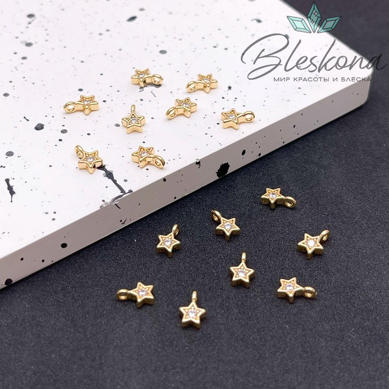 4,4*7мм, Цвет золото, Подвеска Звезда мини циркон 