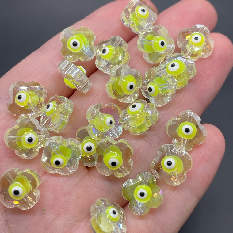 11,5мм, Стекло Lux форма клевер желтый  глаз 