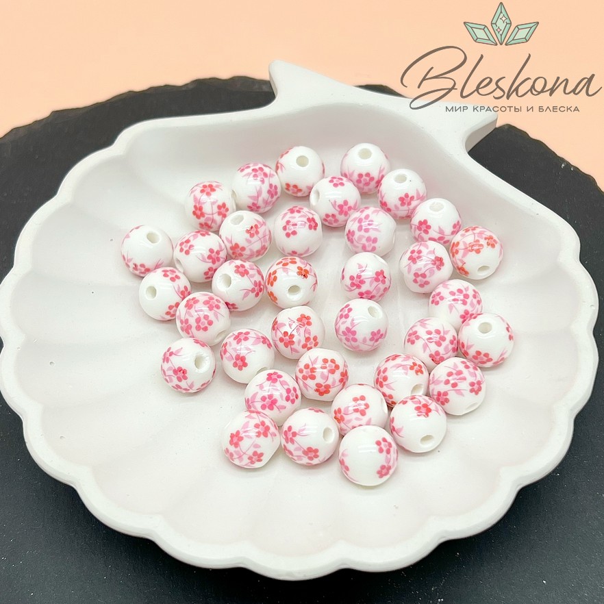 10 мм Керамика Бусина роспись гжель №11 (штучно)