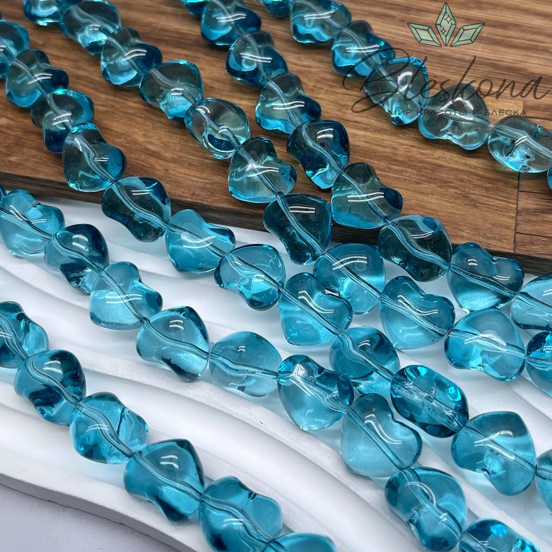 15*13 мм Бусины сердце, цвет бирюзовый, стекло
