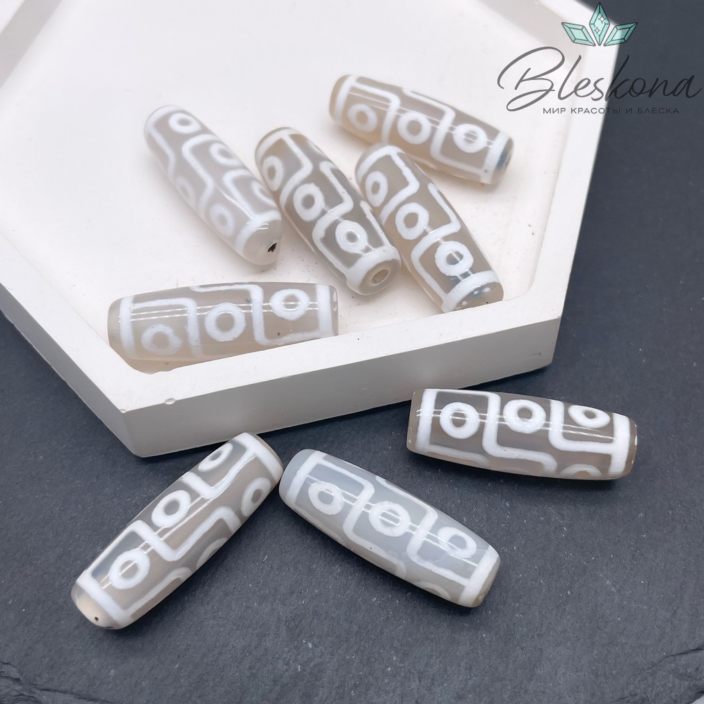 Бусина Дзи 9 глаз серо-белый бочонок 30*11 мм