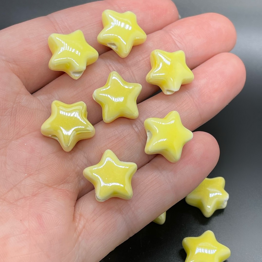 14 мм Бусина звезда, керамика цвет желтый 