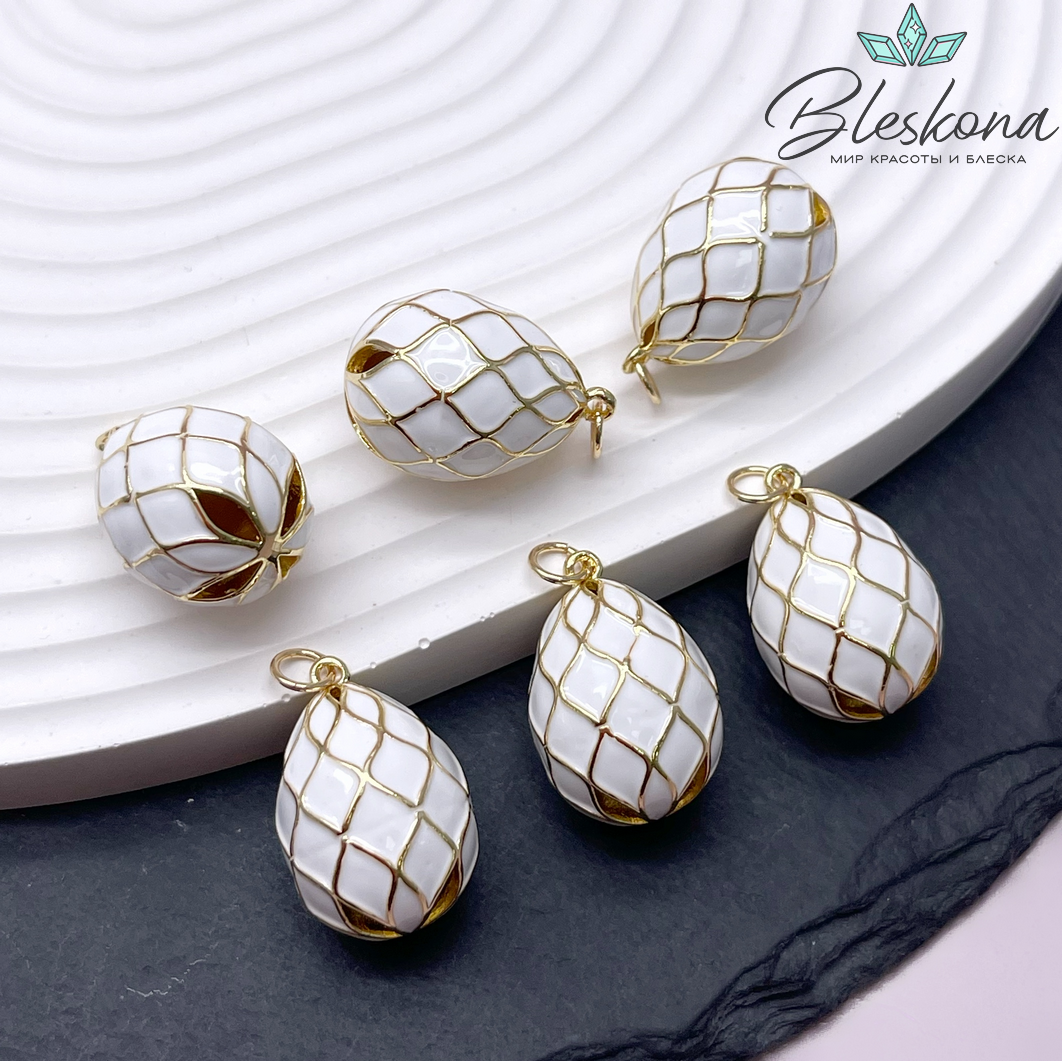 21,8*15 мм Цвет золото, Подвеска Яйцо фаберже белое 