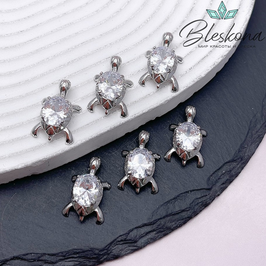 22*14 мм Цвет серебро, Подвеска черепаха большой циркон 