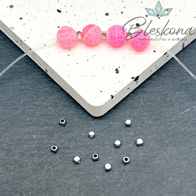 2мм Цвет серебро, Бусина - разделитель квадрат уп.10шт 