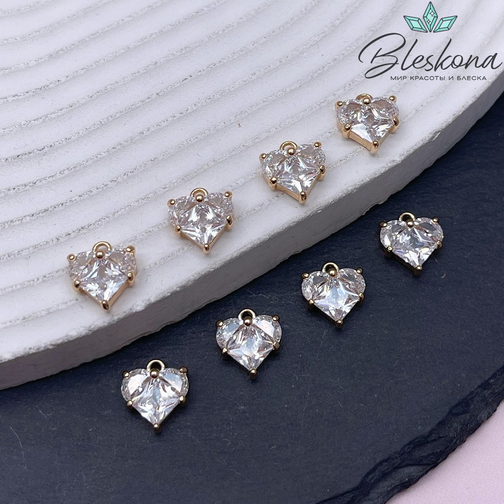 10*9,5 мм Цвет золото, Подвеска Сердце цирконы