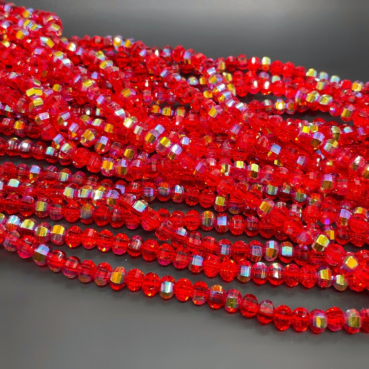 4,5*6 мм Стекло Lux, рондель прямоуг. огр., цвет красный с переливом