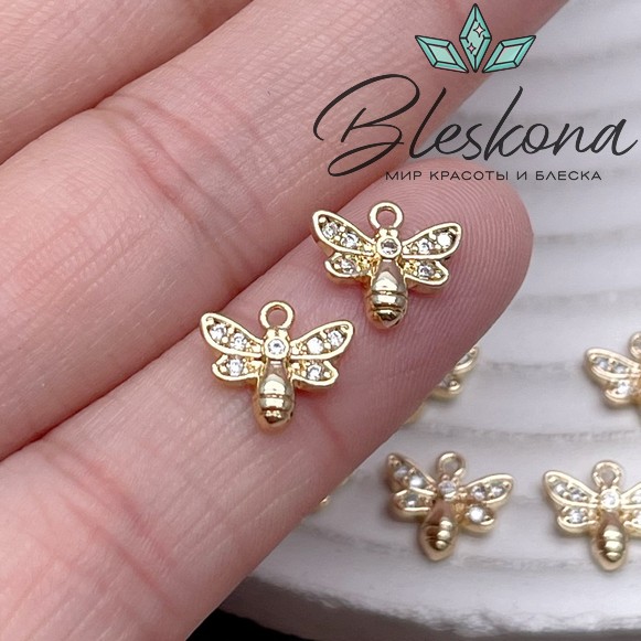 8,5*9,5 мм Цвет золото, Подвеска Пчелка цирконы