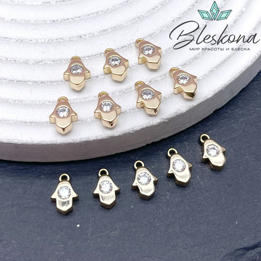 9,2*6мм Цвет золото Подвеска Рука Фатимы малая с цирконом