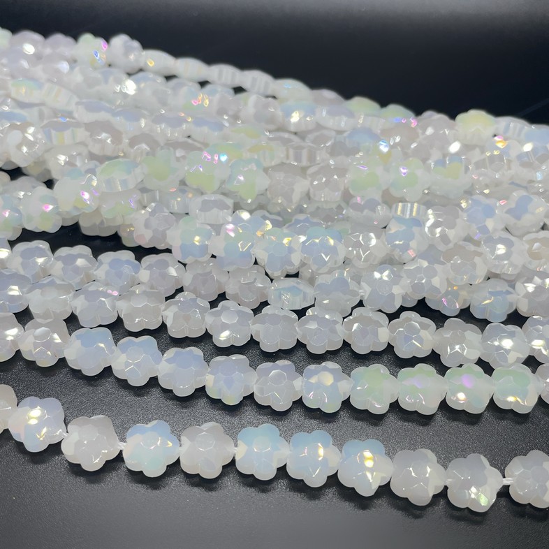 8 мм Стекло Lux, цветок, цвет белый с переливом 