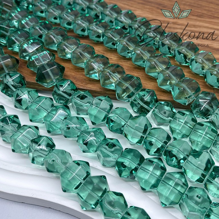 12*19 мм Бусины фриформ огранка, цвет зеленый, стекло