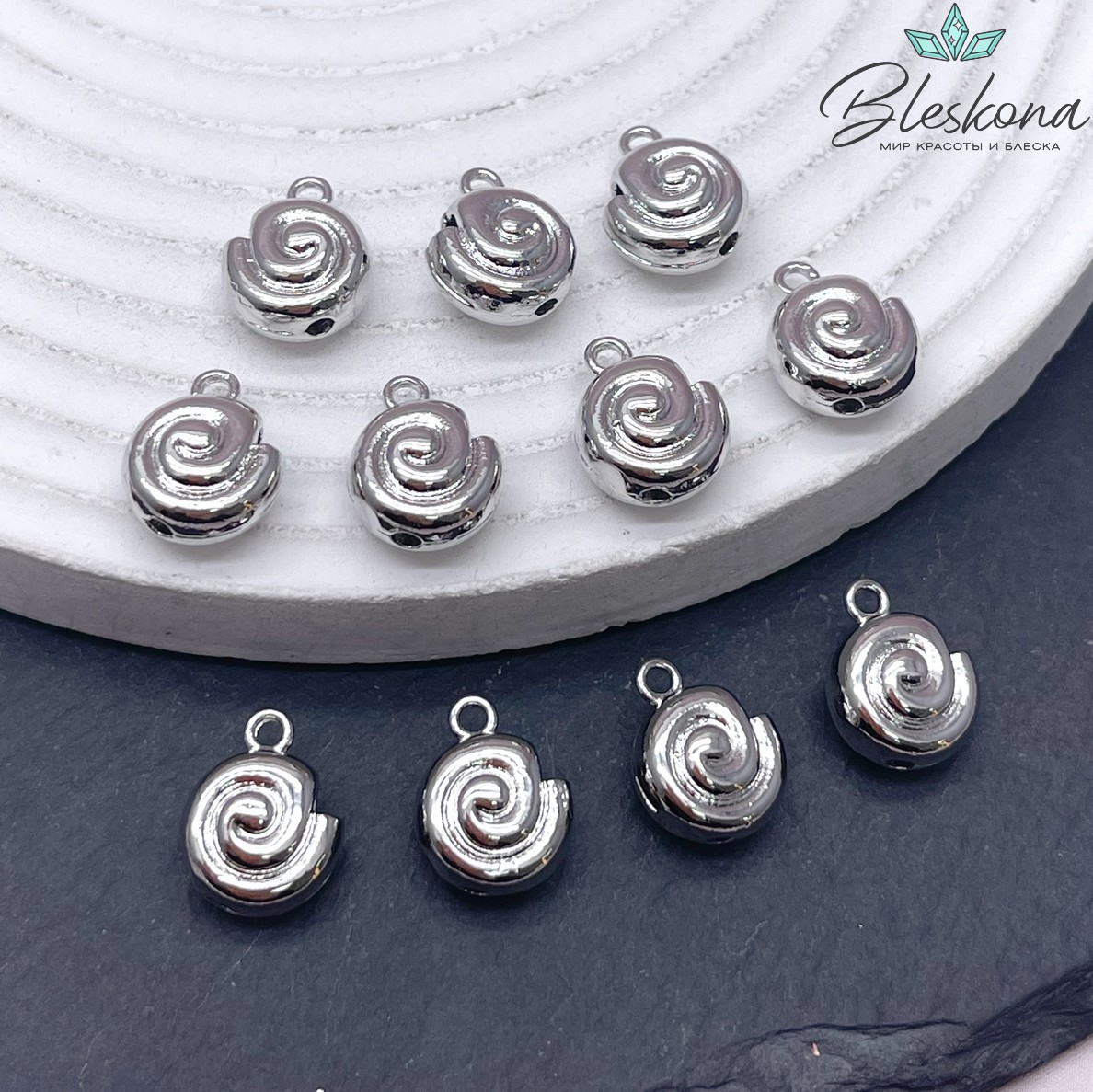 13*10,5 мм Цвет серебро, Подвеска ракушка улитка