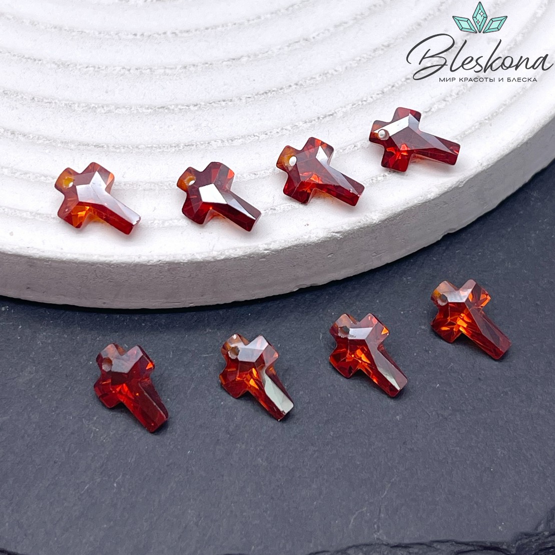 10*7 мм, Подвеска Циркон крест темно-оранжевый №1 (кубический цирконий, фианит) 