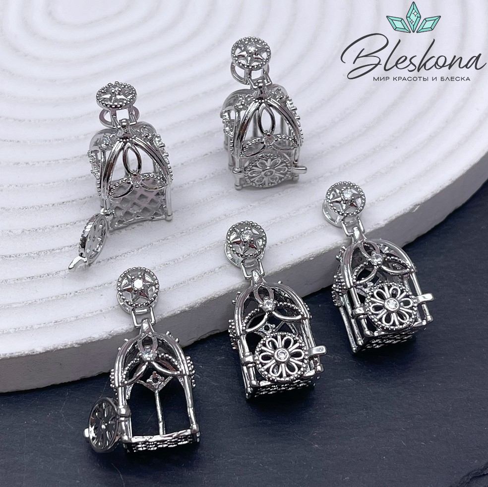 20*13 мм Цвет серебро, Подвеска клетка с цирконами