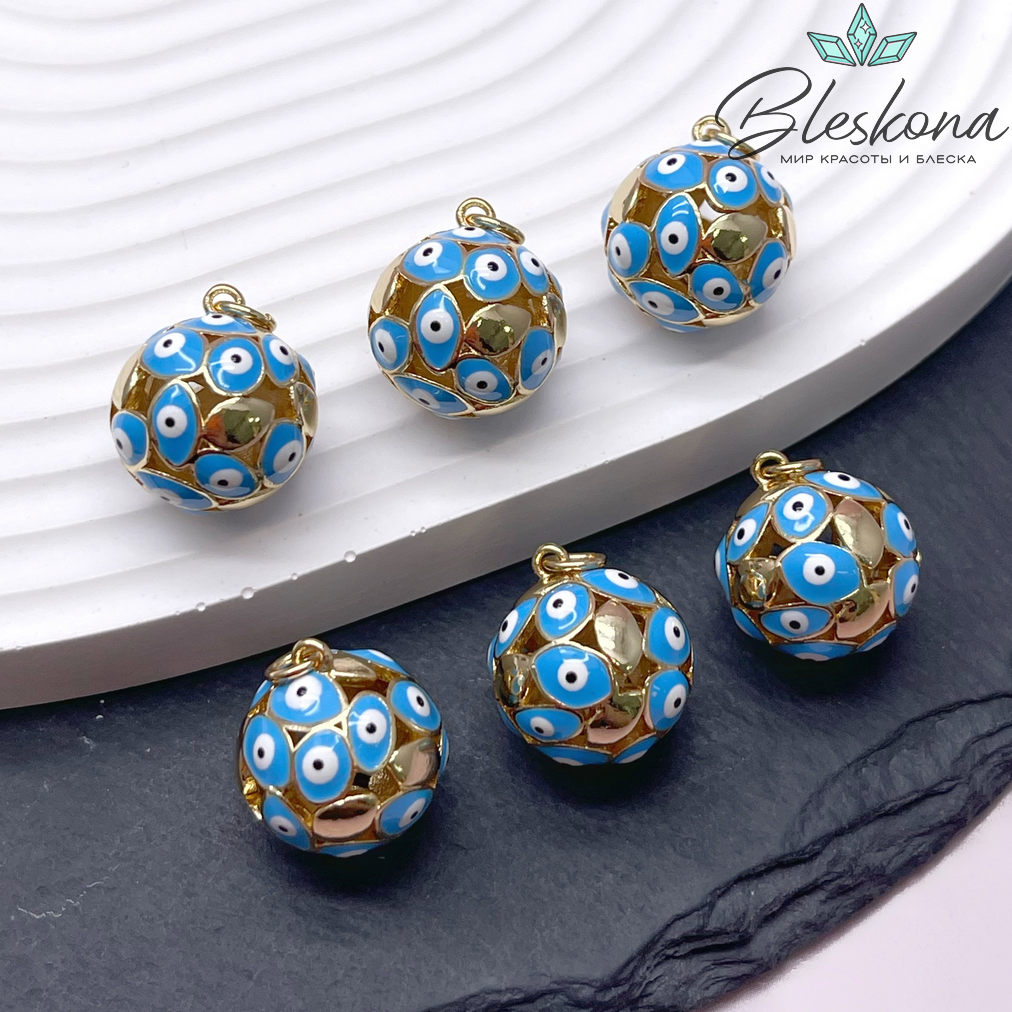 16,6*15 мм Цвет золото, Подвеска Шар глаза голубая эмаль