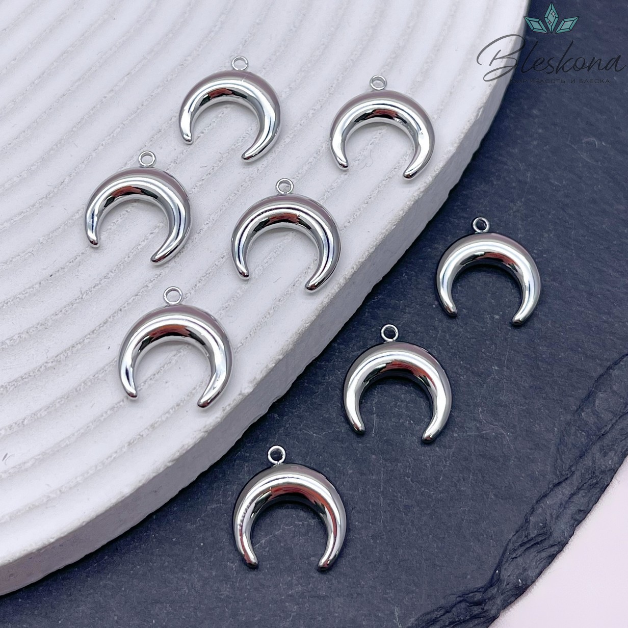 14,8*14 мм Цвет серебро, Подвеска Лунница гладкая