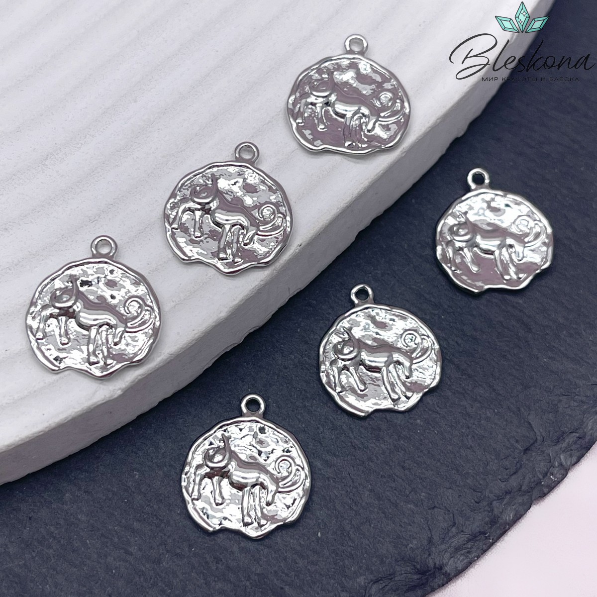 14 мм, цвет серебро, Подвеска Козерог Р16681