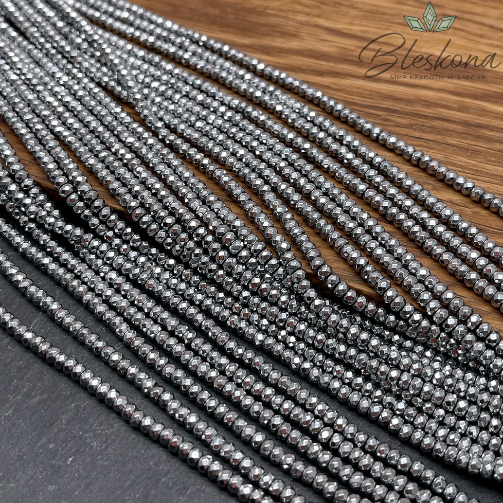 3*2мм Гематин имитация, темное серебро, рондель огранка