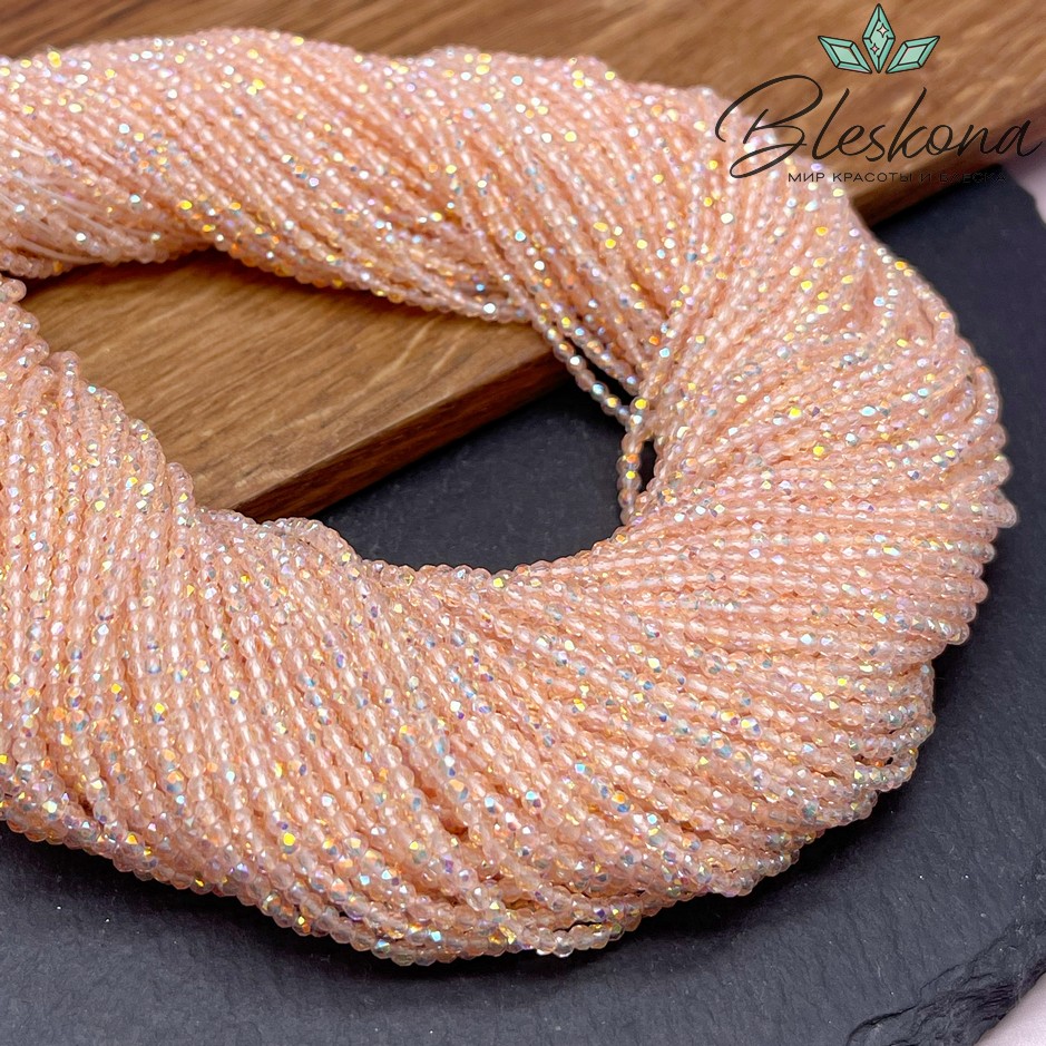 2 мм Бусины стекло персиковое с переливом алмазная огранка