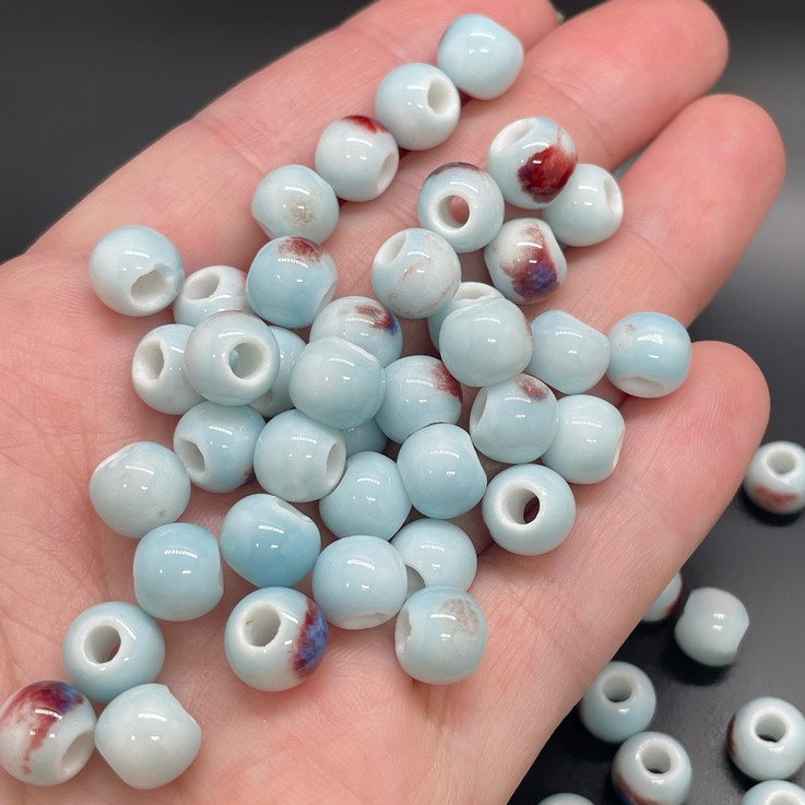 8,5 мм Бусина шар, керамика  цвет голубой рисунок №1