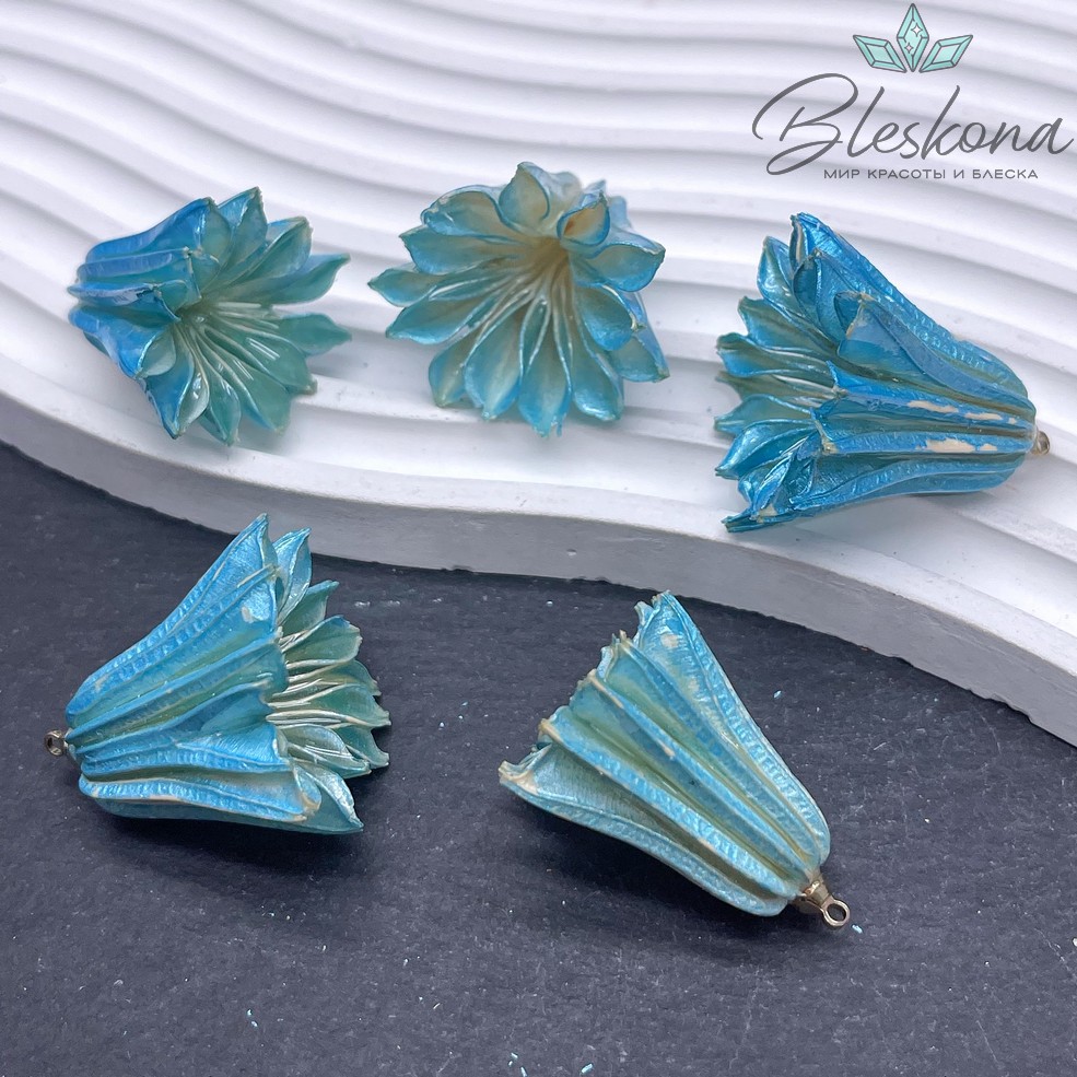 35-40 мм Подвеска Колокольчик в эпоксидной смоле голубой