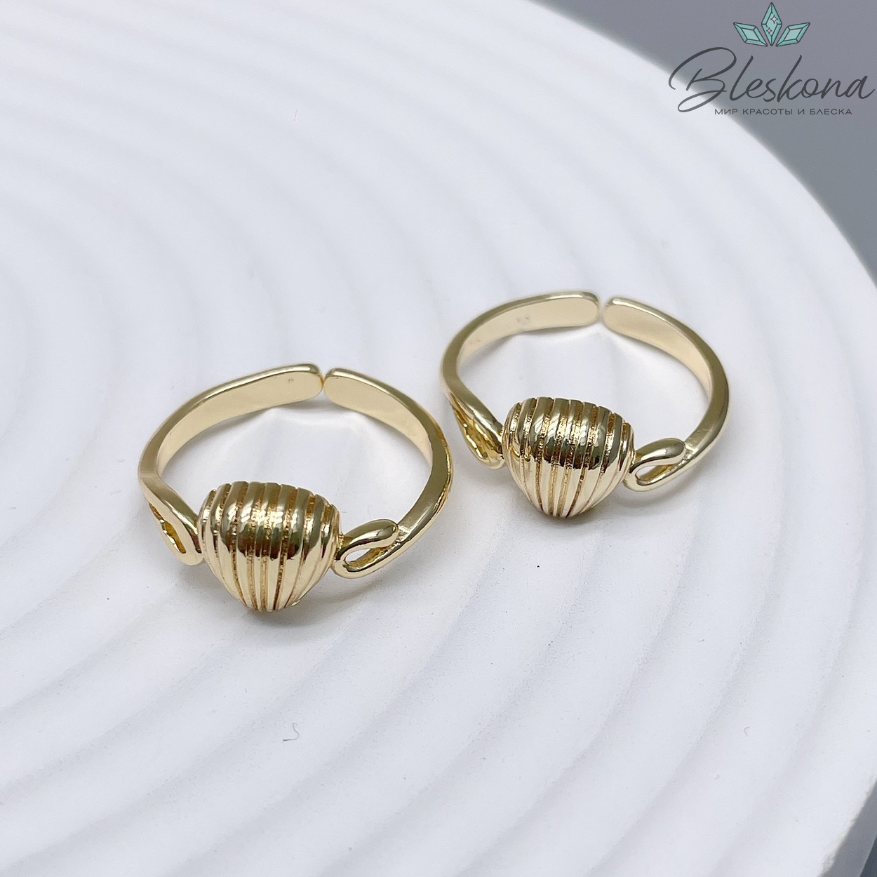 19 мм, цвет золото, Кольцо безразмерное ракушка 