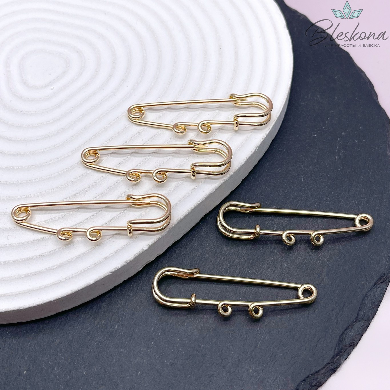 5 см, Цвет золото, Основа булавка 2 кольца 