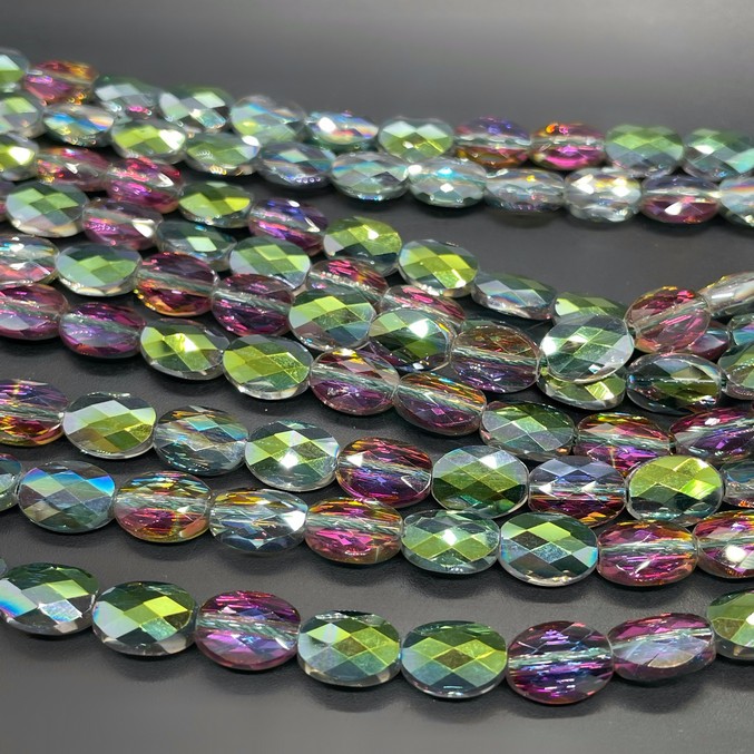 8*11 мм Стекло Lux,  овал огранка, цвет серо- зеленый хамелеон 