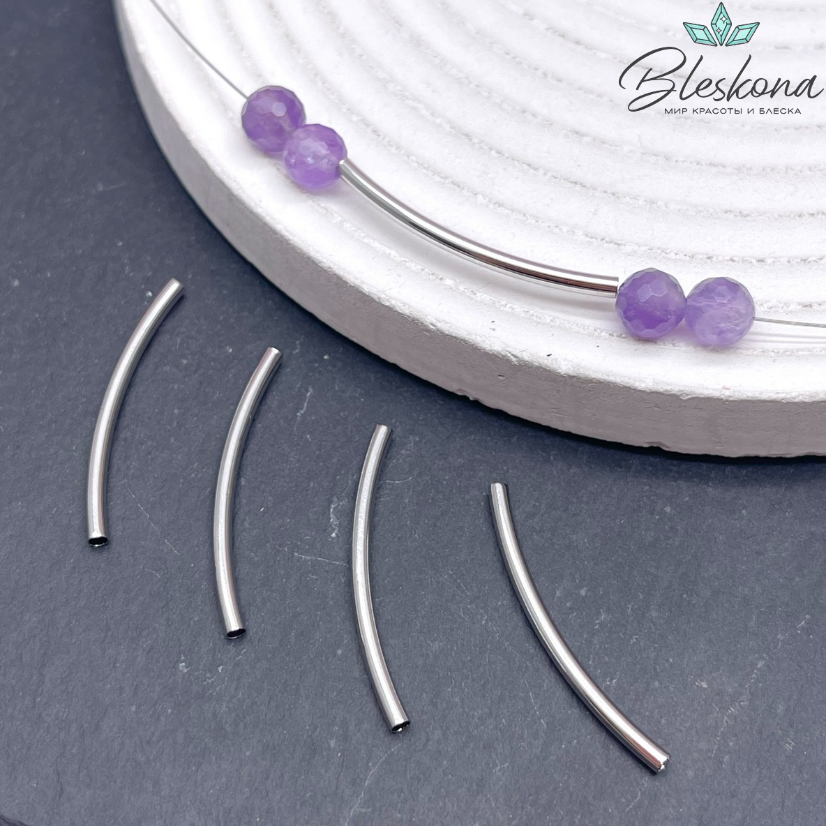 30*2 мм, Цвет серебро, Бусина трубочка гладкая Люкс