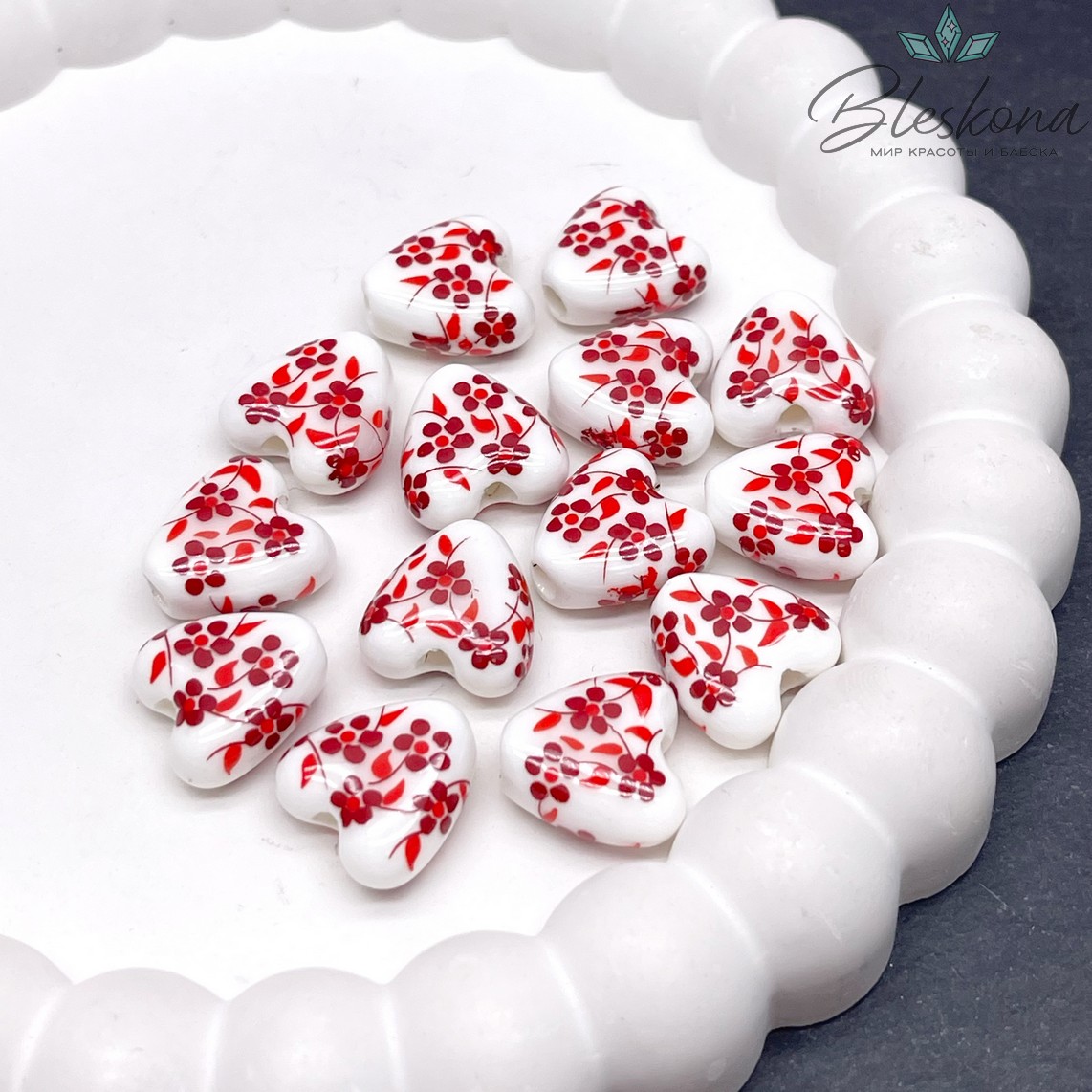 15*15 мм Керамика Бусина сердце роспись гжель №10 (штучно)