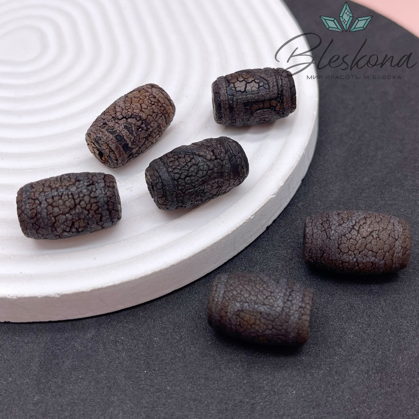 Бусина Дзи 1 глаз и горный пик черный бочонок в термической обработке 22*13 мм