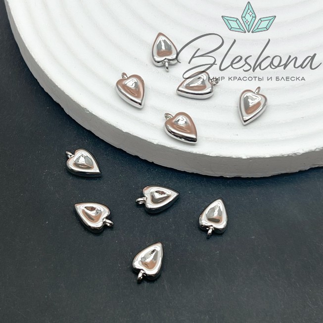 11,5*7,5 мм Цвет серебро, Подвеска сердце мятое