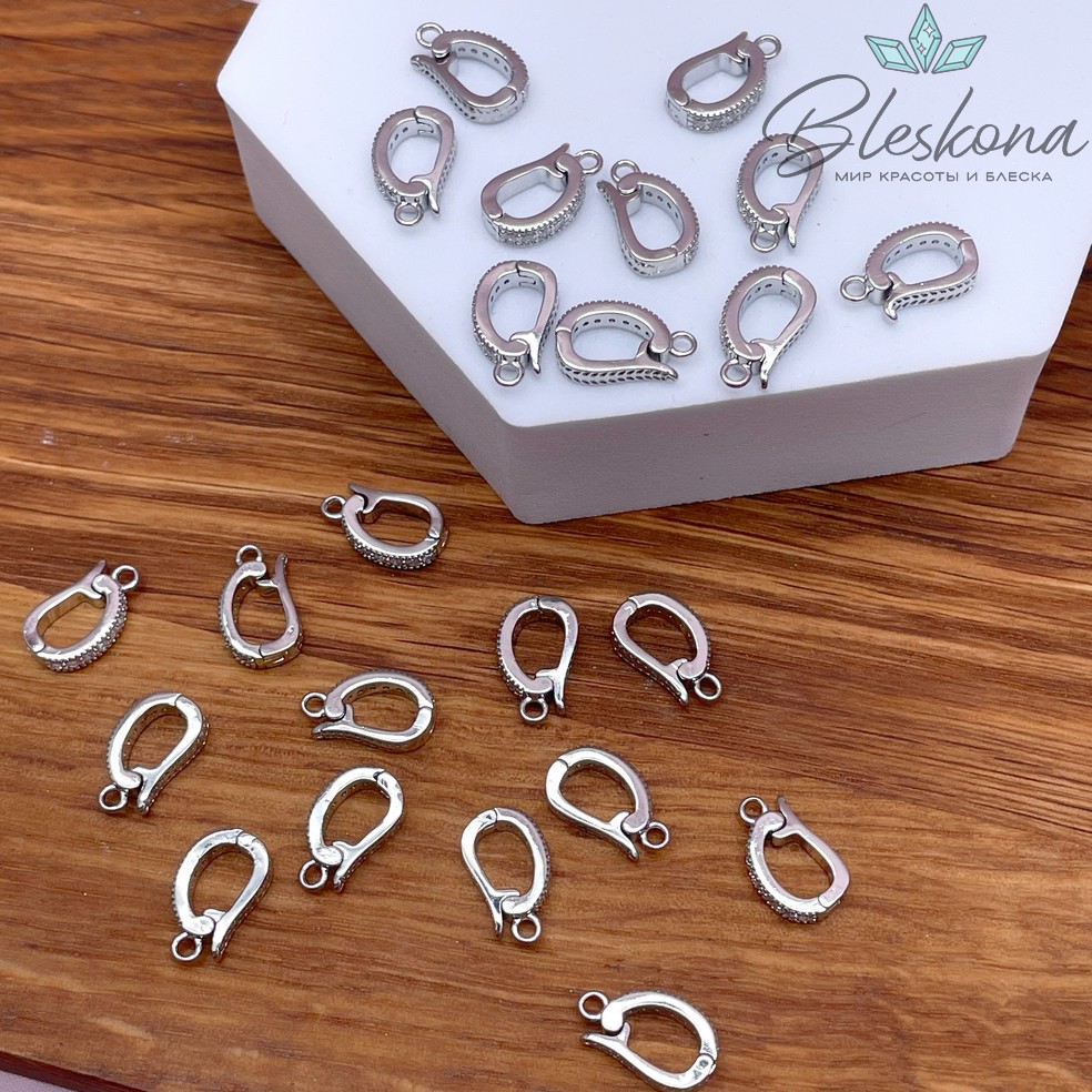 12*2,5 мм Цвет серебро, Бейл съемный овал цирконы 