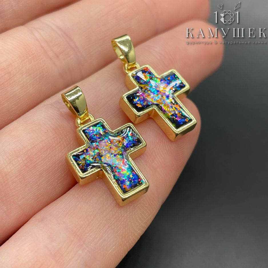 13,5*19мм, Цвет золото, Подвеска Крест синий