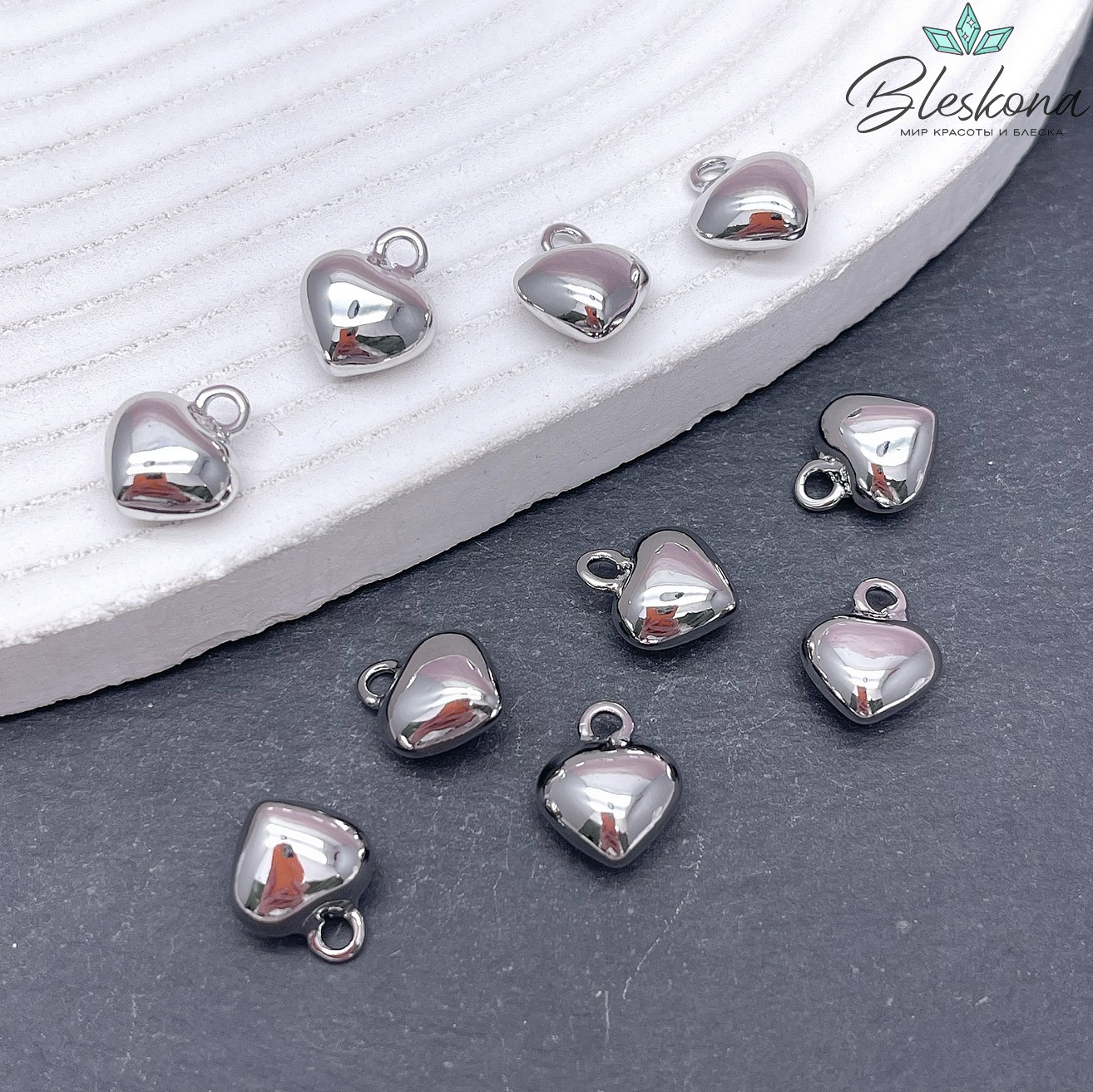 12*10 мм Цвет серебро, Подвеска Сердце объемное гладкое мини