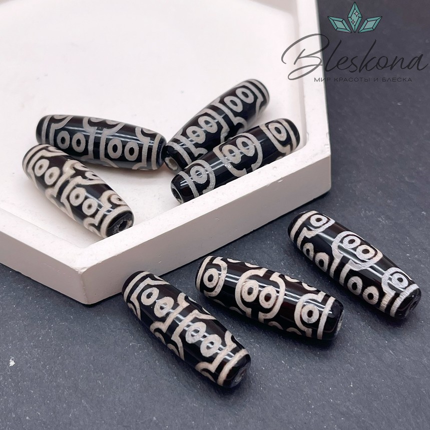 Бусина Дзи 16 глаз черно-белый бочонок 30*11 мм