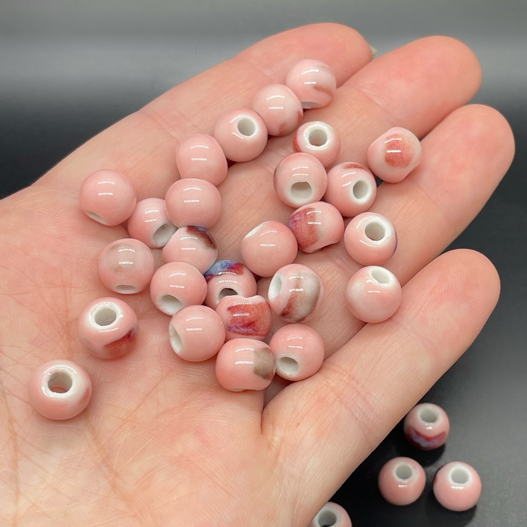 8,5 мм Бусина шар, керамика  цвет розовый рисунок