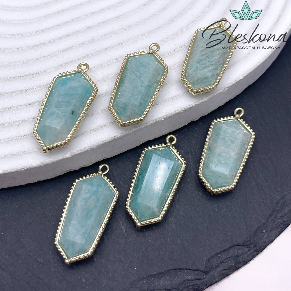 13,5*30мм, цвет золото ,Подвеска Шестиугольник Амазонит в обрамлении цирконы