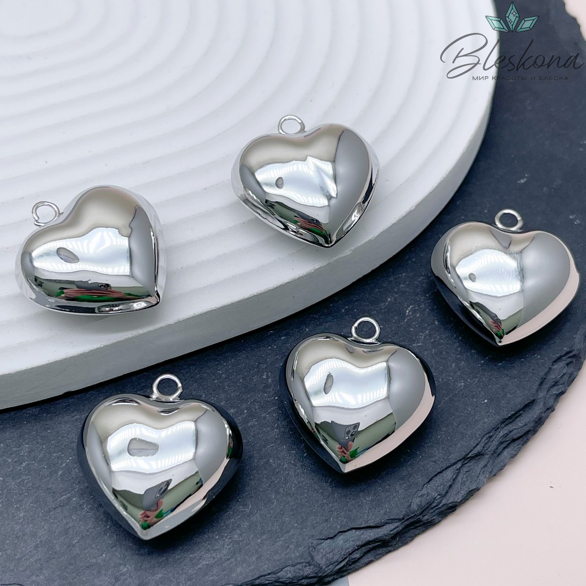 27*25 мм Цвет серебро, Подвеска Сердце объемное крупное
