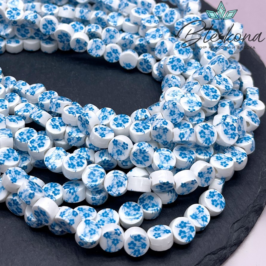 8,5 мм Керамика Бусина таблетка роспись гжель №30