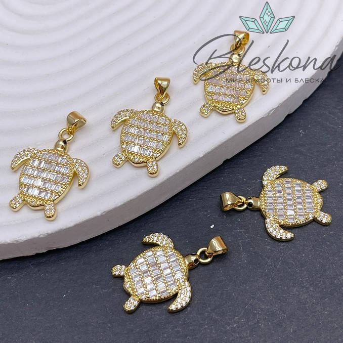 24*20 мм Цвет золото, Подвеска черепаха с цирконами