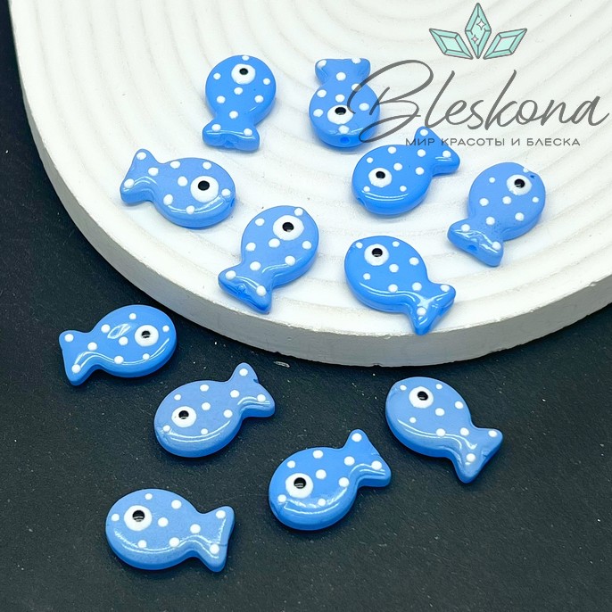 20*12 мм  Бусина рыбка светло- синяя