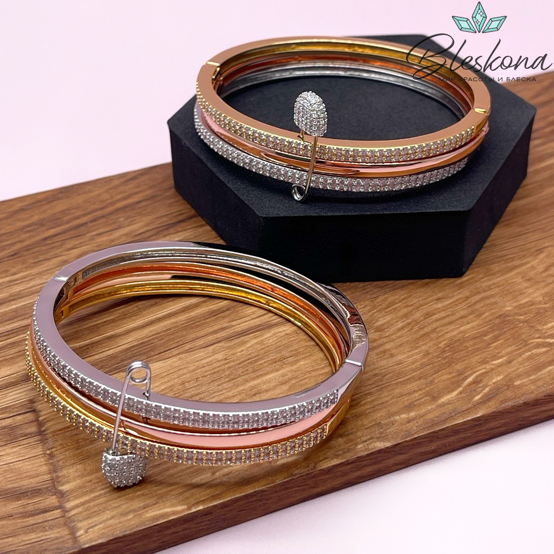 67*11,5 мм Цвет биколор, Основа для браслета булавка цирконы