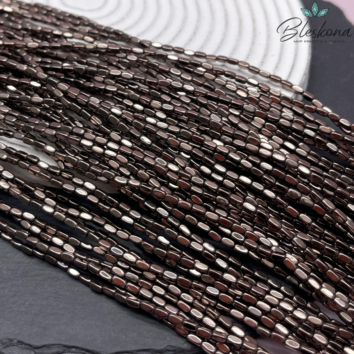 4*2 мм Гематин имитация, коричневый №1 (шоколадный), прямоугольник округленные стороны