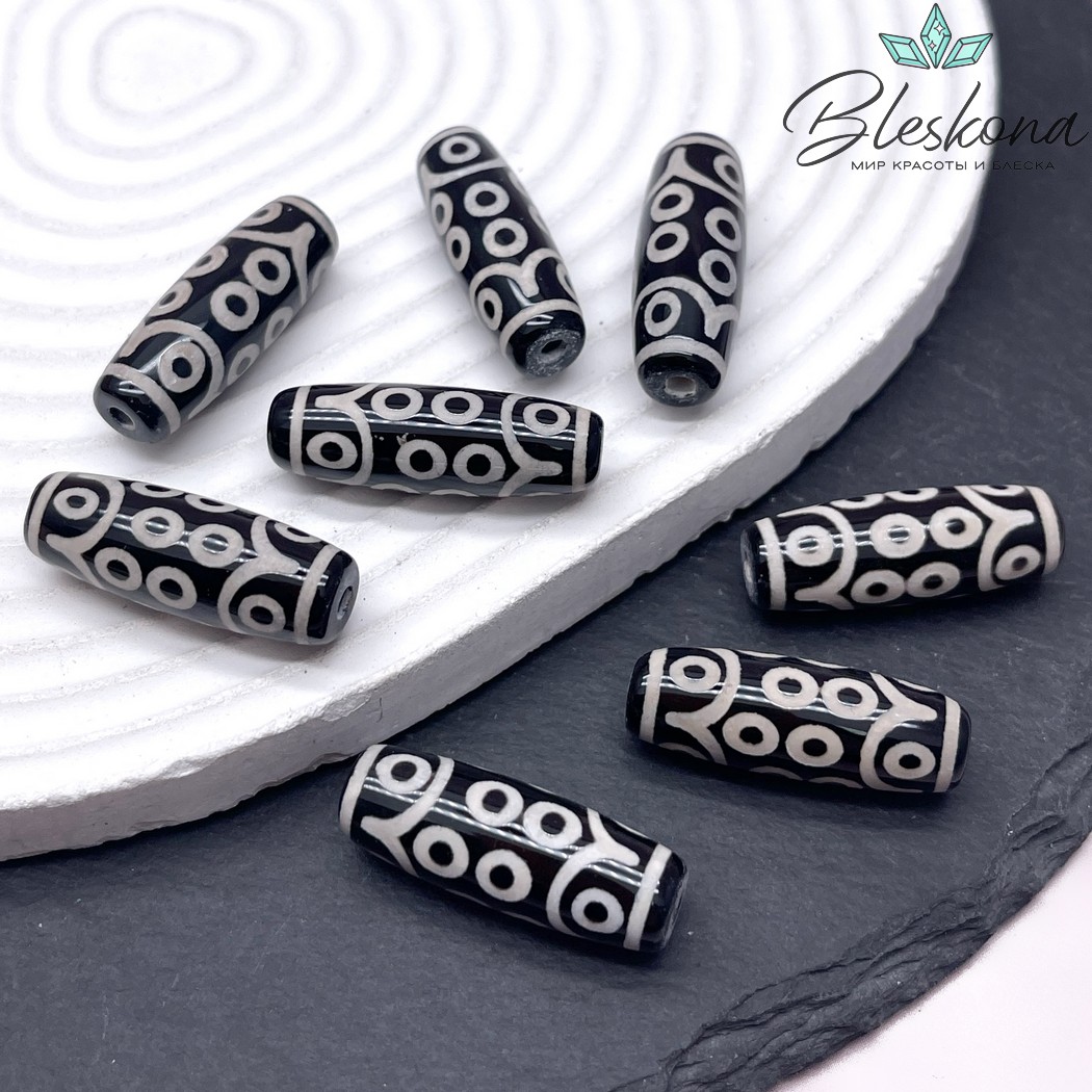 Бусина Дзи 18 глаз черно-белый бочонок 30*11 мм