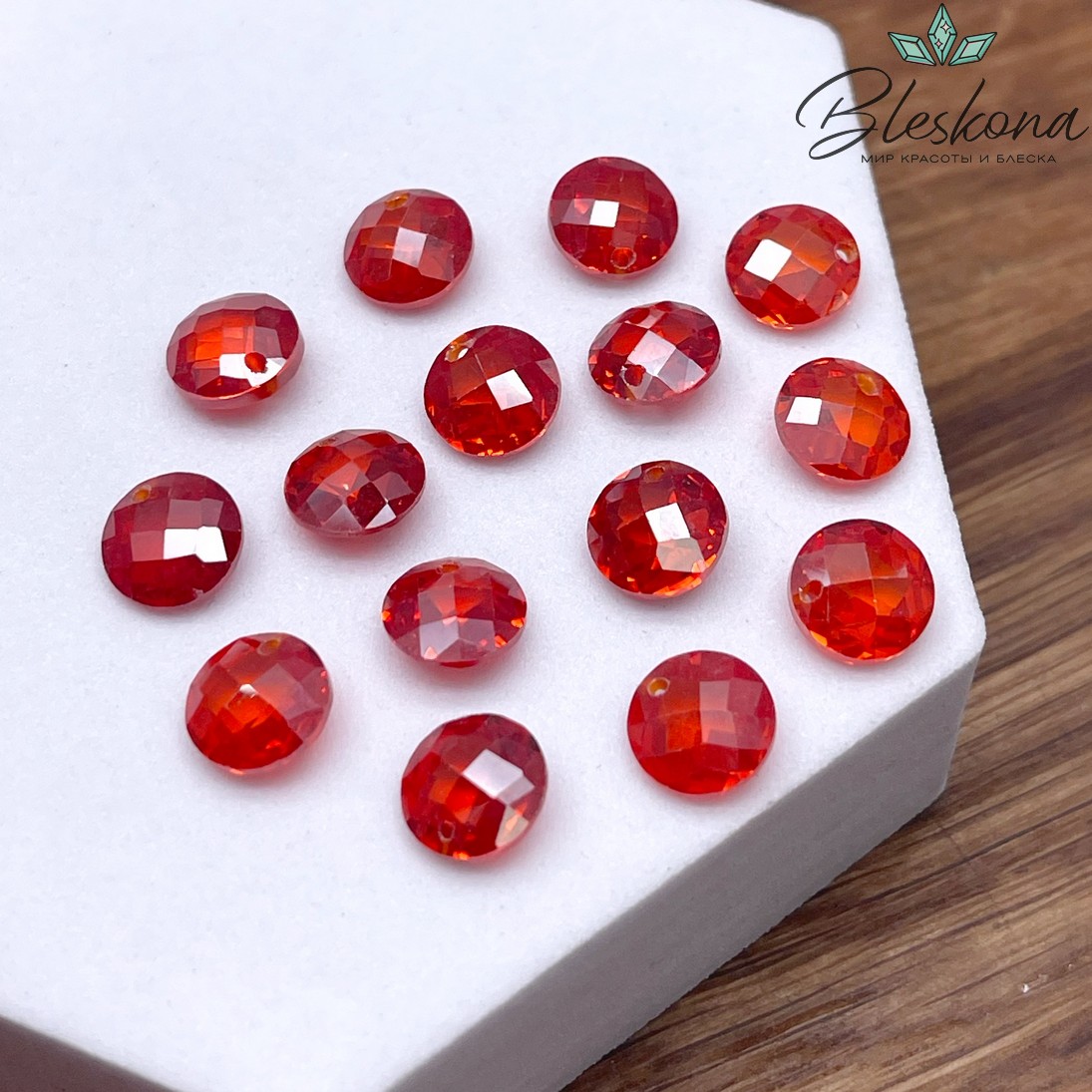 8 мм, Подвеска Циркон круг оранжевый №1 (кубический цирконий, фианит) 