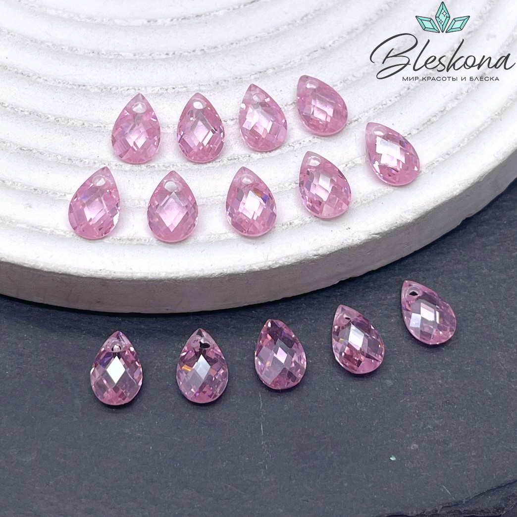 9*6 мм, Подвеска Циркон капля розовая (кубический цирконий, фианит) 