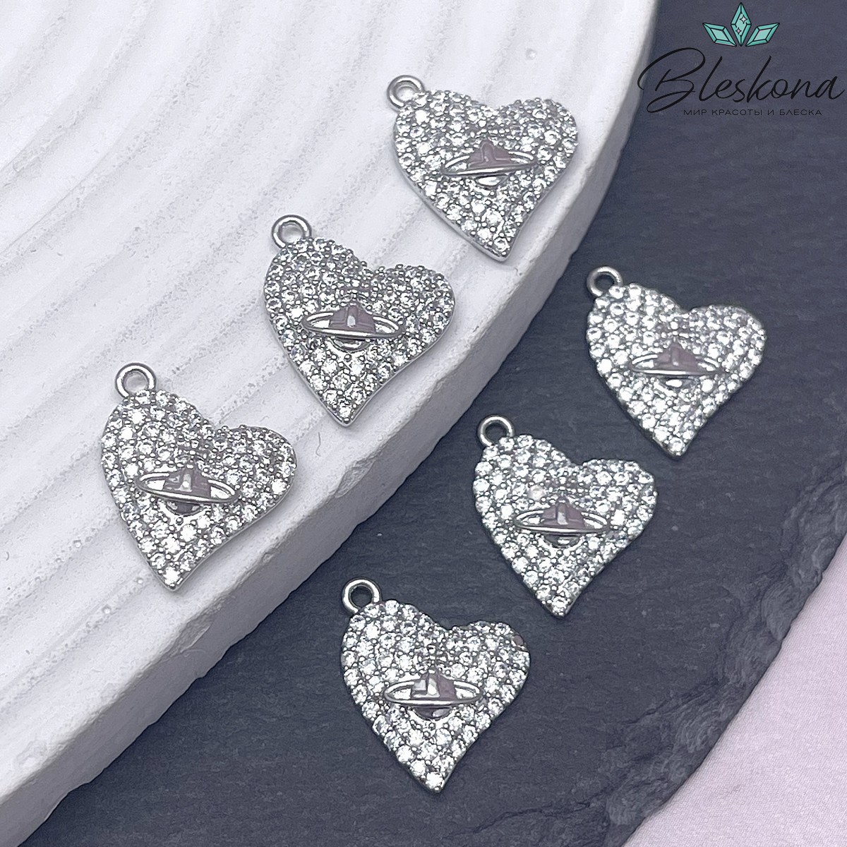 14,3*15мм Цвет серебро, Подвеска Сердце держава цирконы 