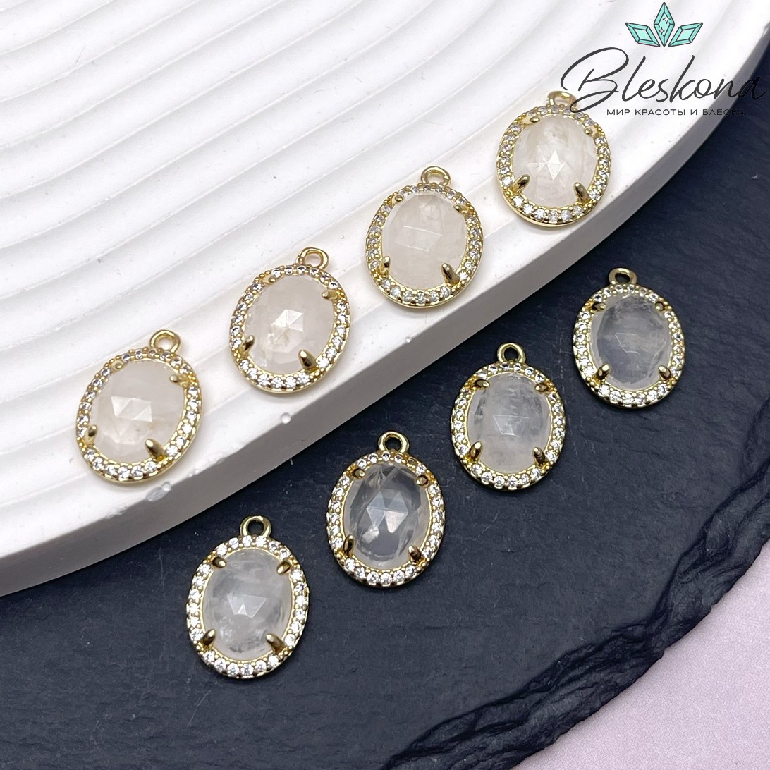 15*11 мм Цвет золото, Подвеска овал Горный Хрусталь в обрамлении цирконы
