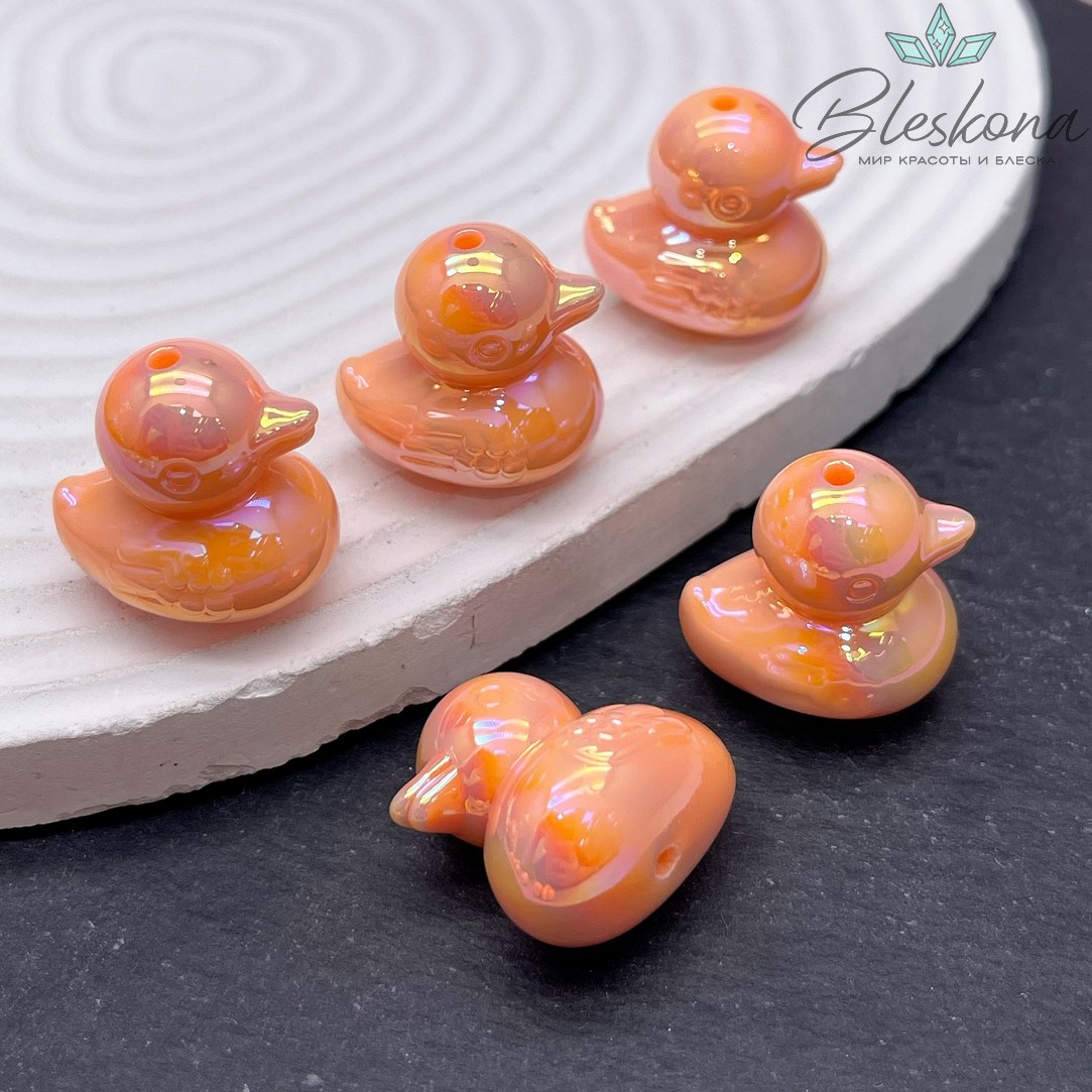 22*21 мм Бусина Уточка оранжевая с переливом